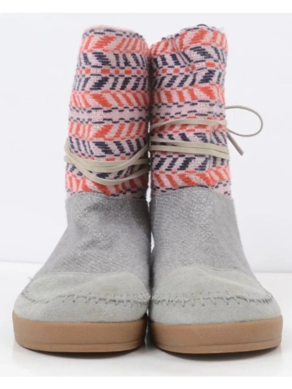 Toms Nepal Women's 9 Grey Leather Suede Faux Shearling Pull On Ankle Boots